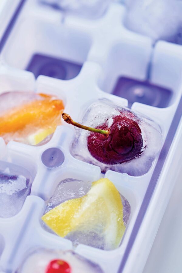 flexi ijsblokjesvorm met fruit in de ijsblokjes